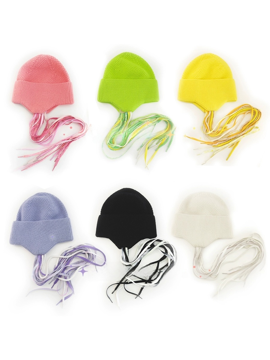 Ski Beanie Hat Knitting Hat Woolen Cap Helmet Cap Earflaps Warm Fall and Winter Tassel Streamer Helmet Inner Wear Men and Women