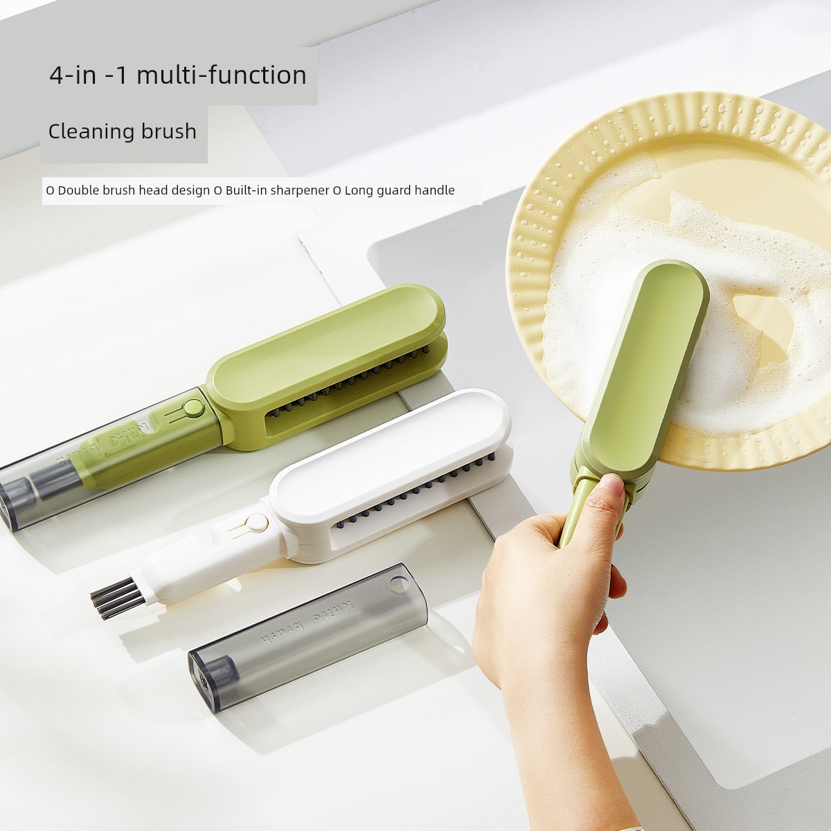Four-in-One Knife Cleaning Brush Kitchen Fruit Knife Tableware Cleaning Device Multi-Functional Gap Brushes Kitchen Knife Sharpener