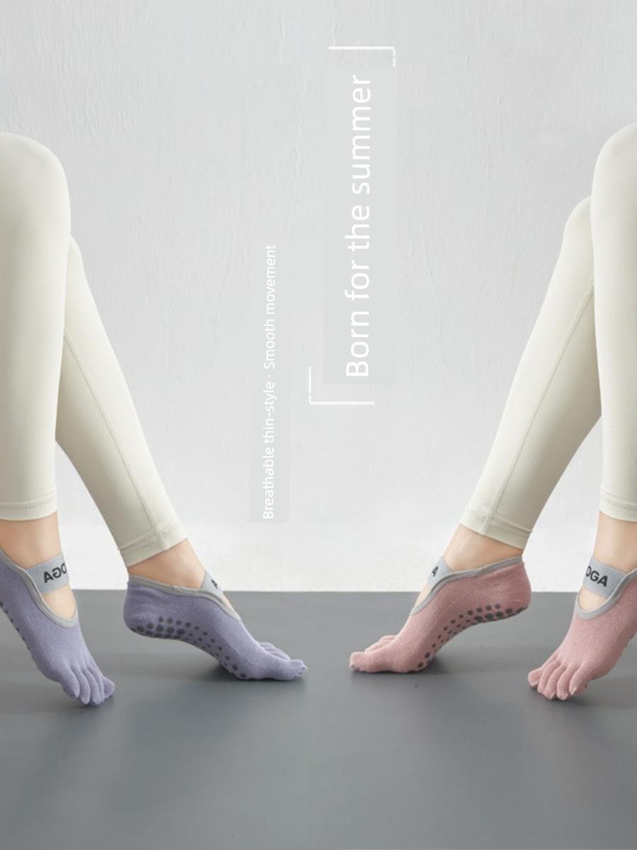 Yoga Toe Socks Women's Autumn and Winter Thin Indoor Fitness Athletic Socks Shock Absorption Ankle Socks Professional Non Slip Pilates Socks