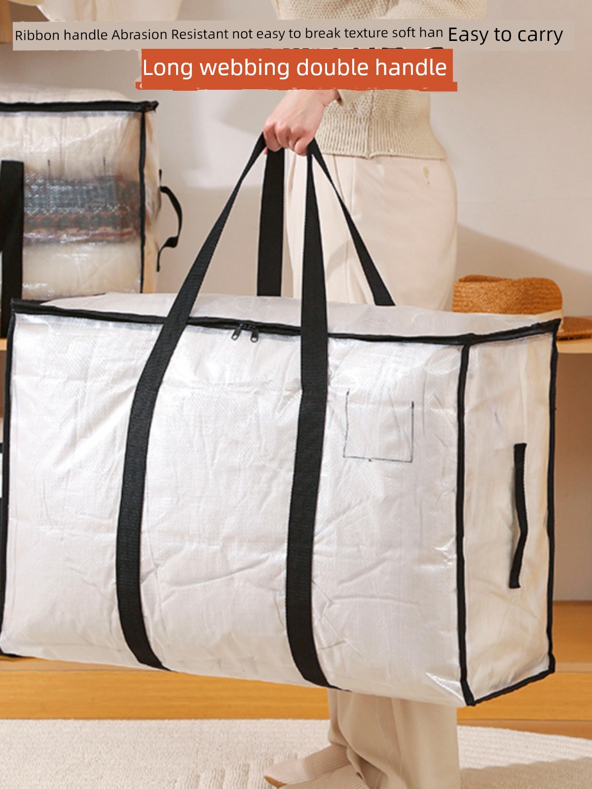 Quilt Packing Bag Foldable Transparent Large Capacity Woven Bag Waterproof Oil-Proof Double Open Zipper Clothing Storage Bag
