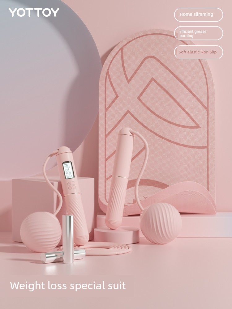 Skipping Rope Fitness Weight Loss Special Indoor Non Slip Cordless Skipping Rope Shock Absorbing Mat Girls Sports Slimming and Fat Burning Suit