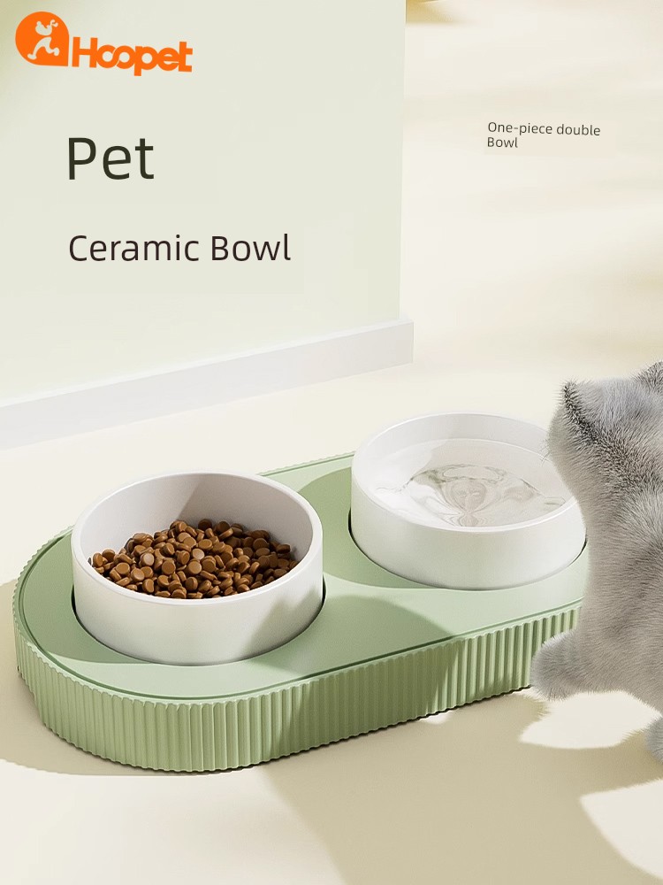 Cat Bowl Ceramic Double Bowl Dog Bowl Cat Food Holder Cat Rice Bowl Drinking Bowl Cat Food Bowl Dog Basin Anti-Tumble Pet Supplies