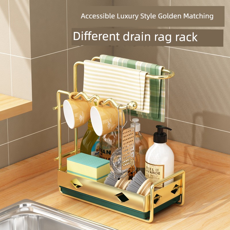 Kitchen Supplies Rag Rack Wall-Mounted Punch-Free Countertop Commodity Shelf For Home Towel Drying Rack Dishcloth Draining Rack
