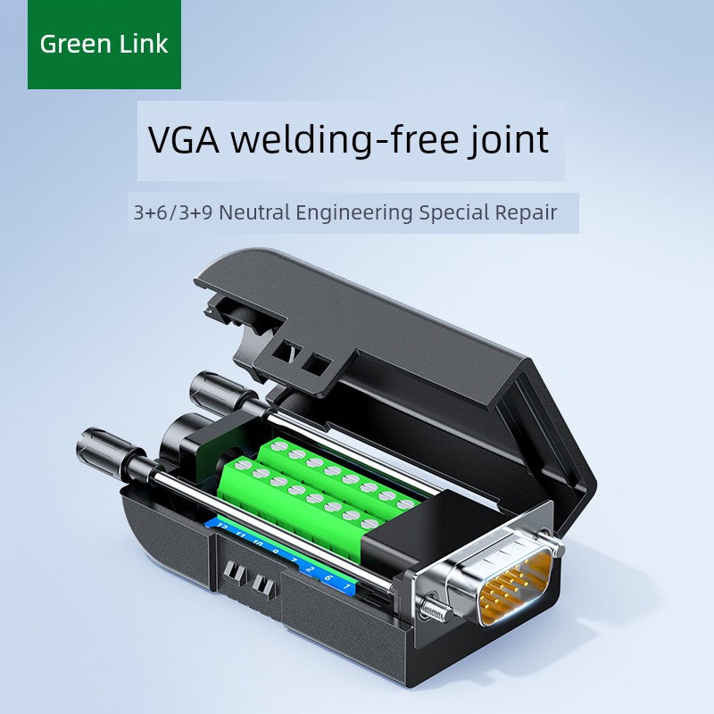 Green Joint VGA Welding-Free Connector Male Connector 3+6+9 Connector 3 Row 15 Pin Computer Display VGA Serial Port Plug