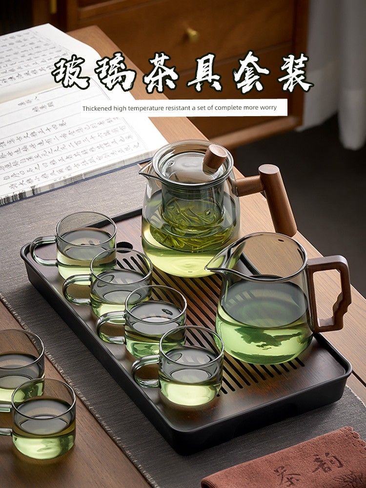 Glass Tea Set Suit For Home Small Office Tea Drinking Simple Tea Tray Accessible Luxury High-Grade Teapot Kung Fu Tea Cup
