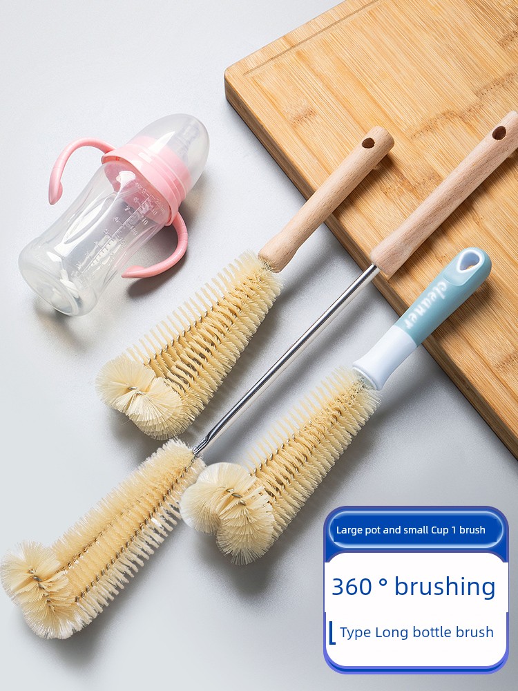 Long Handle Cup Brush Cup Handy Gadget Kettle Baby Bottle Cleaning Brush Household No Dead Angle Cytoderm Breaking Machine Special Wooden Handle Brush