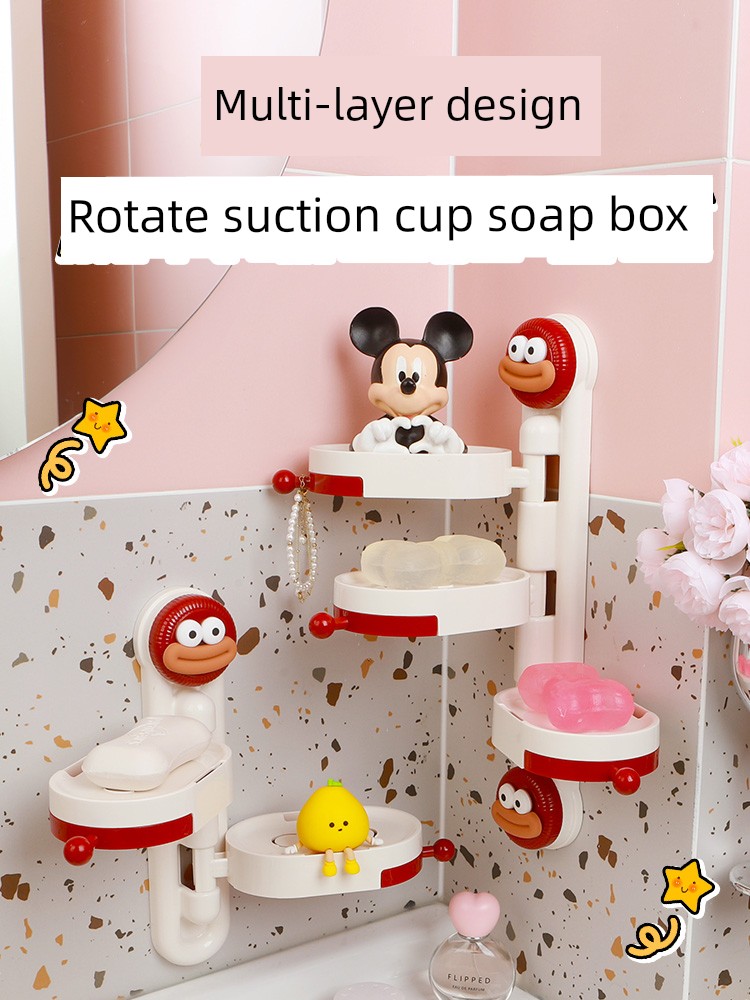 Bathroom Suction Cup Rotate Soap Dish Wall-Mounted Punch-Free Soap Holder Storage Rack Bathroom For Home Draining Storage