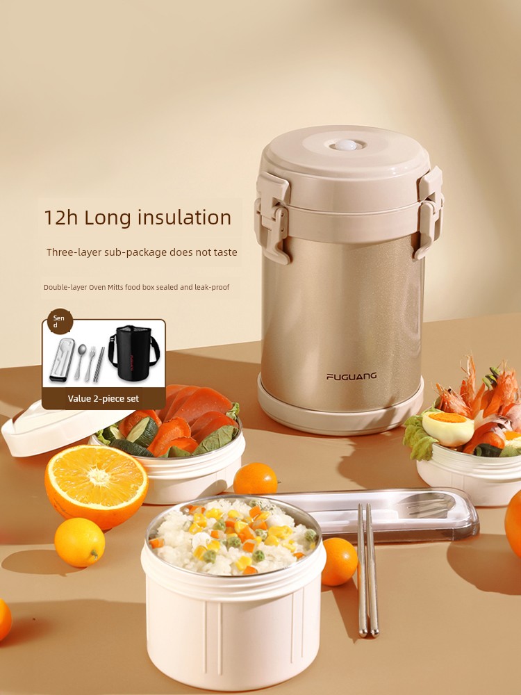 Fuguang Insulated Lunch Box Student Office Worker Portable Bento Box Large Capacity Multi-Layer Stainless Steel Long Insulated Rice Bucket