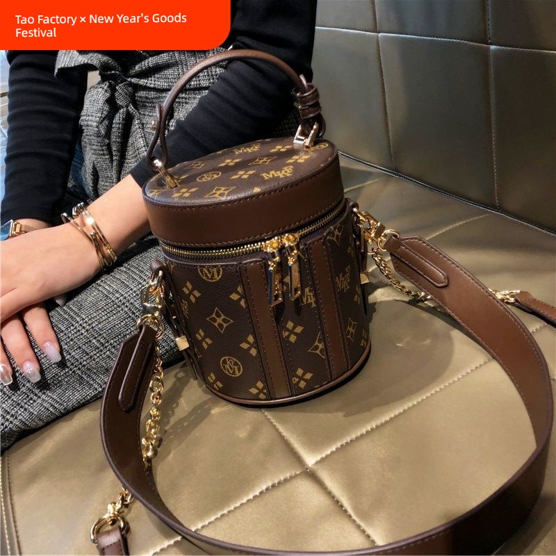 Hong Kong Brand Bag 2024 New Arrival Fashion All-Match Women's Satchel Bucket Bag Mini Genuine Leather Crossbody Shoulder Bag