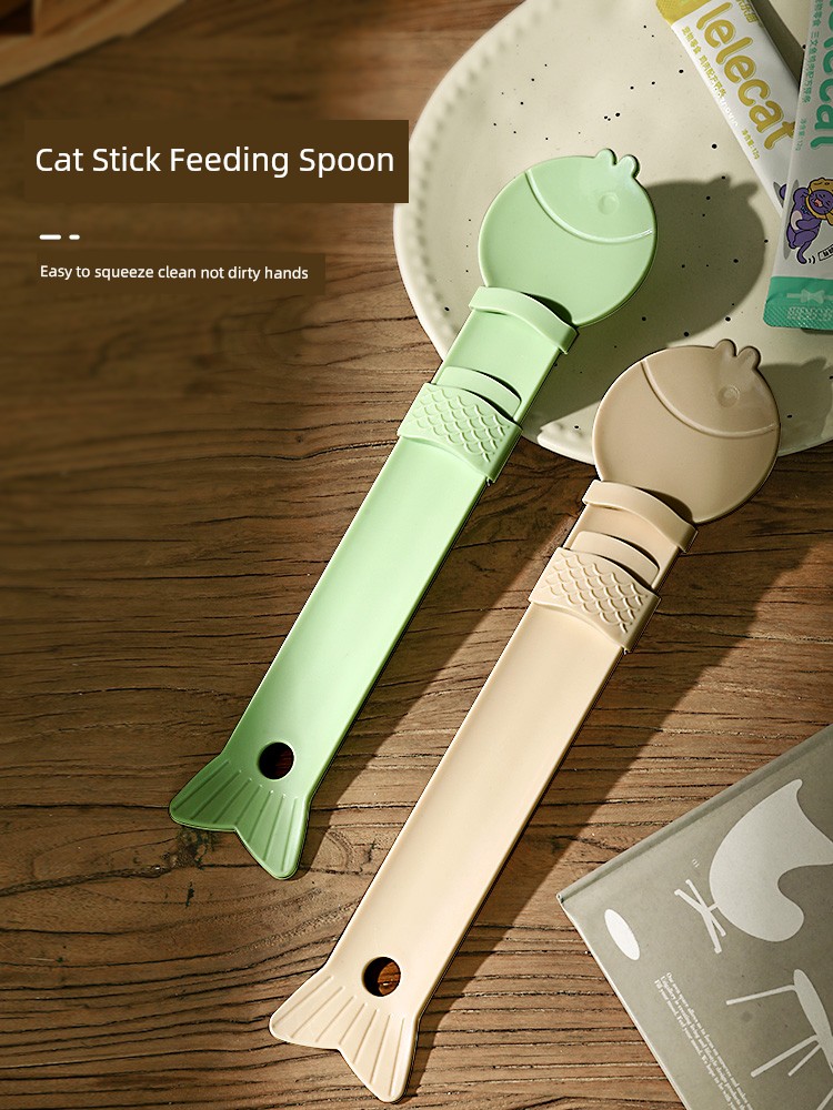 Cat Strip Feeder Squeeze Cat Grain Spoon Shovel Long Handle Pet Clay Special Cat Grain Spoon Feeding Cat Strip Handy Gadget
