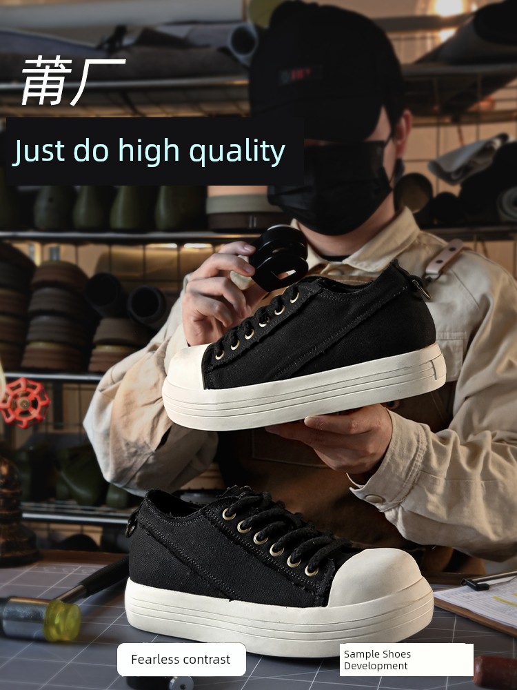 H8 Black Ugly and Cute Mickey Big Head Shoes Canvas Shoes Men's Women Platform Sneakers Derby Height Increasing Casual Bread Shoes