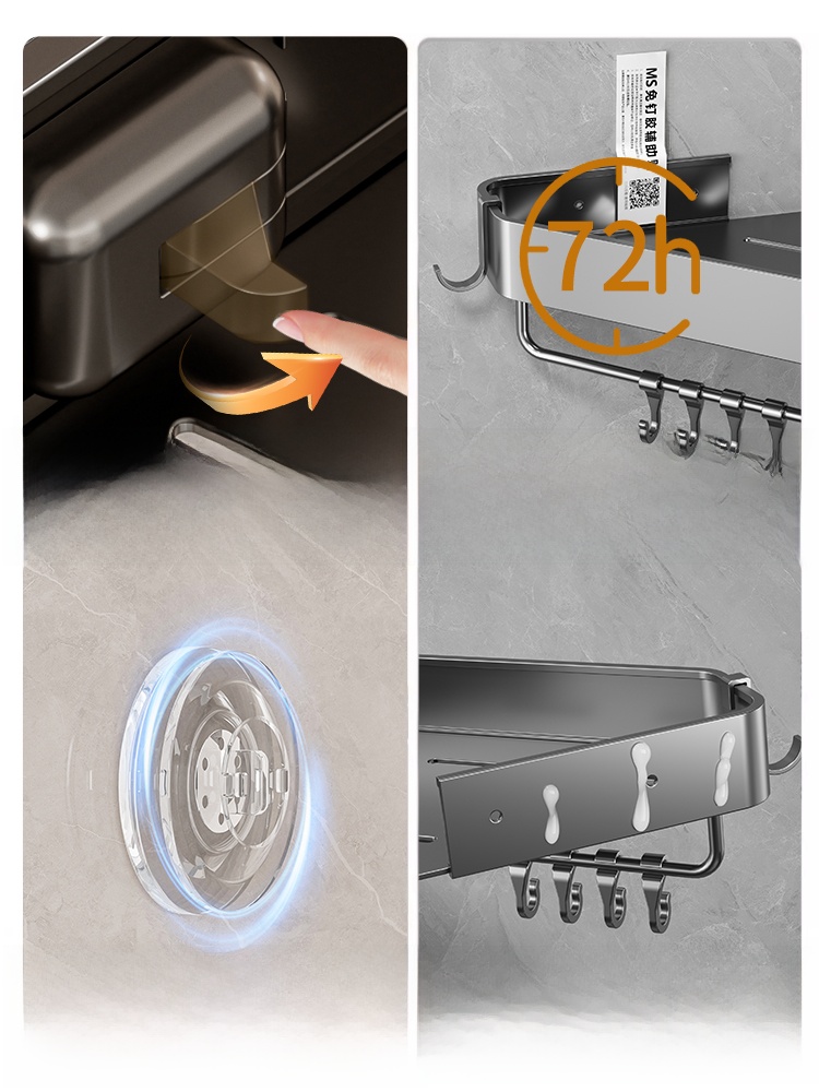 Strong Suction Cup Corner Shelf Punch-Free Bathroom Wall Hanging Triangle Toilet Washstand with Hook