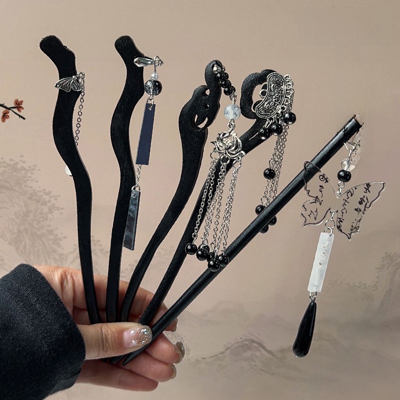 Chinese Ancient Style Tassel Hairpin Cheongsam Han Chinese Clothing Accessories Blackwood