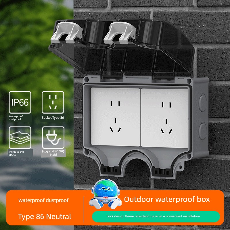 Outdoor Waterproof Socket 86 Type Integrated Open-Mounted Power Switch Five-Hole Socket Waterproof Box Outdoor Outdoor Anti-Rainstorm
