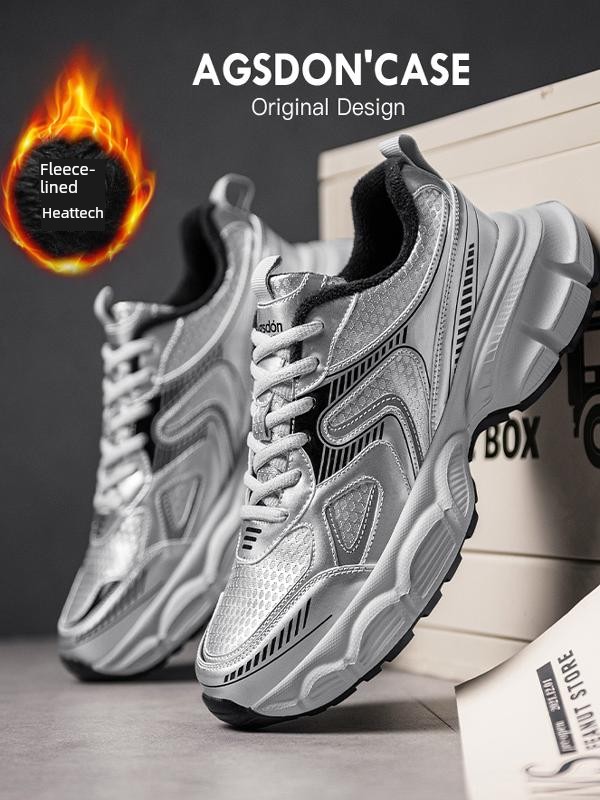 Augusto Men's Shoes Winter Fleece-Lined Clunky Sneaker Men's 2024 New Warm Sports Ermian Shoes Men's Elevator Shoes