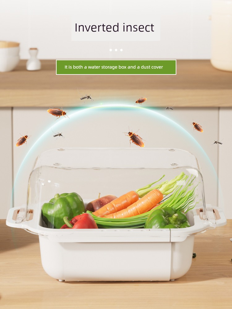 Double-Layer Adjustable Drain Basket Kitchen Rectangular Vegetable and Fruit Washing Single Sink Sink Large Capacity Plastic Washing Basin