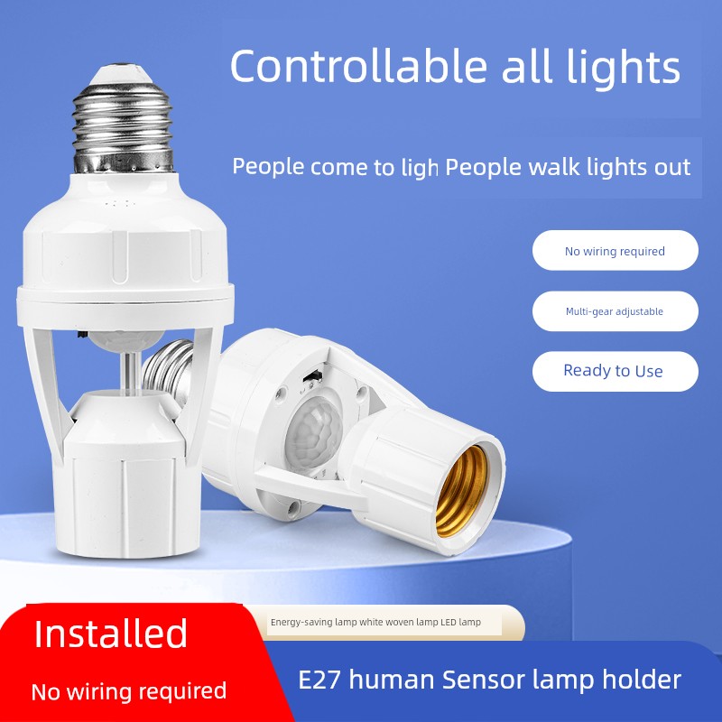 Intelligent Human Body Sensor Lamp Holder-Person Light Infrared Radar Switch Voice-Controlled Corridor Garage Adjustable Screw Lamp Holder