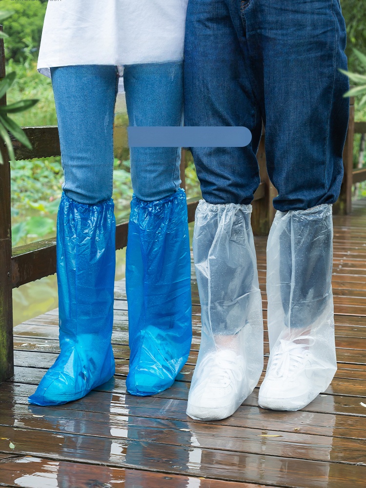Disposable Rain Boots Shoe Cover Rainy Day Waterproof Non Slip Transparent Plastic Thick Wear-Resistant Foot Cover Rainproof Long Tube Tail Boots