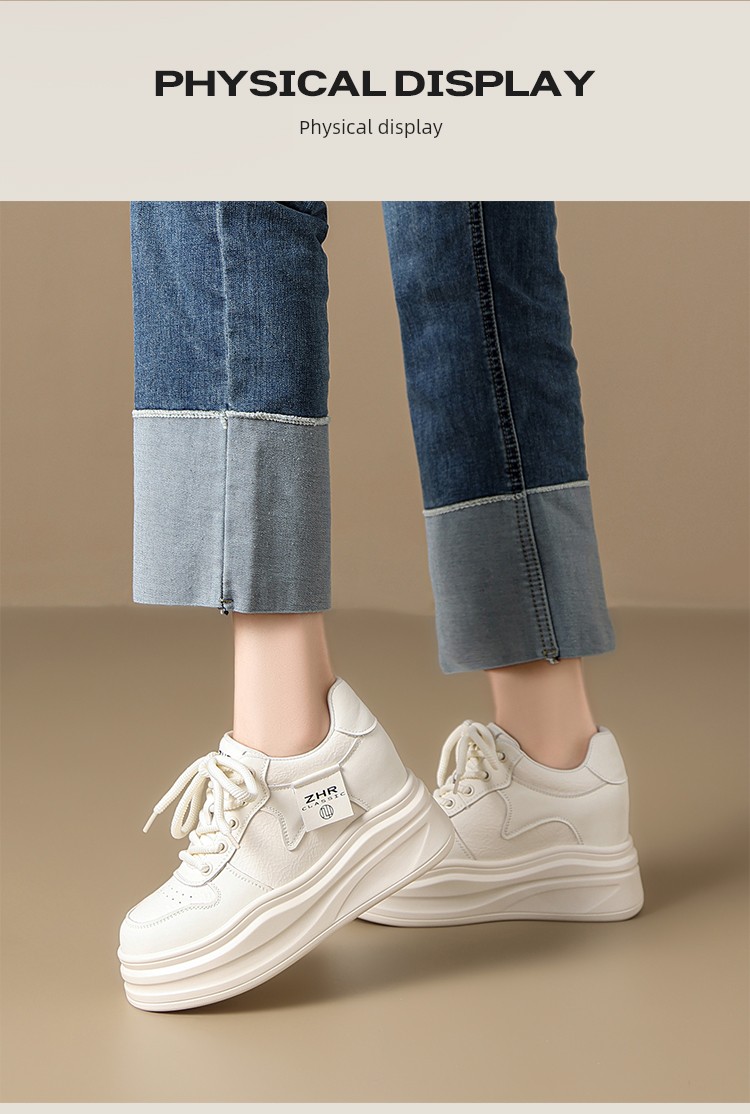 ZHR White Sneakers Women's 2025 Spring New Arrival Platform Shoes Platform Casual Shoes Best-Selling White Shoes Hidden Heel Best Selling