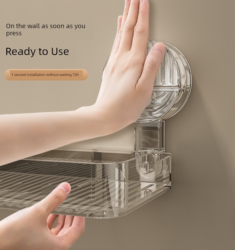 Transparent Suction Cup Storage Rack Bathroom Wall-Mounted Punch-Free Bathroom Wash Basin Washstand Corner Supplies Storage Rack