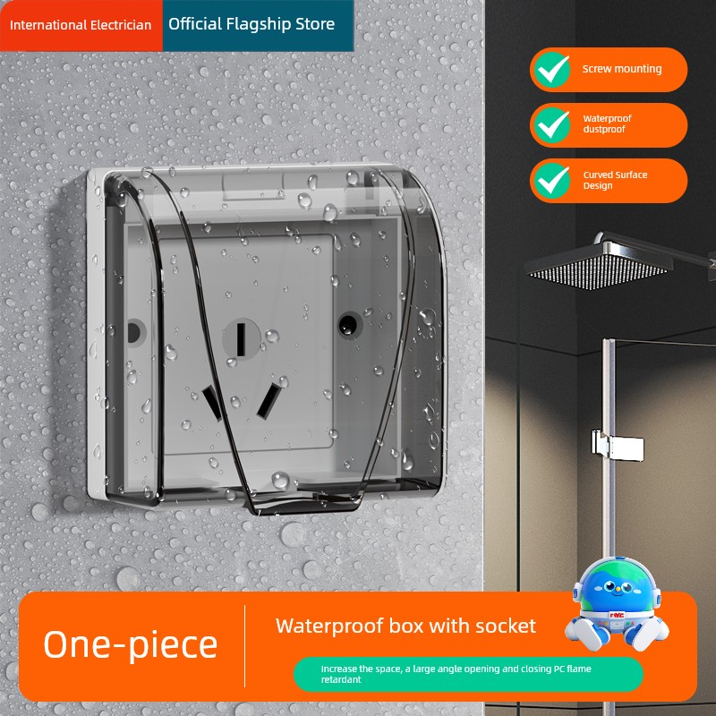 86 Type 16A Power Socket Waterproof Box Leakage Protection Integrated Waterproof Cover Socket Fiberglass Switch Protection Cover