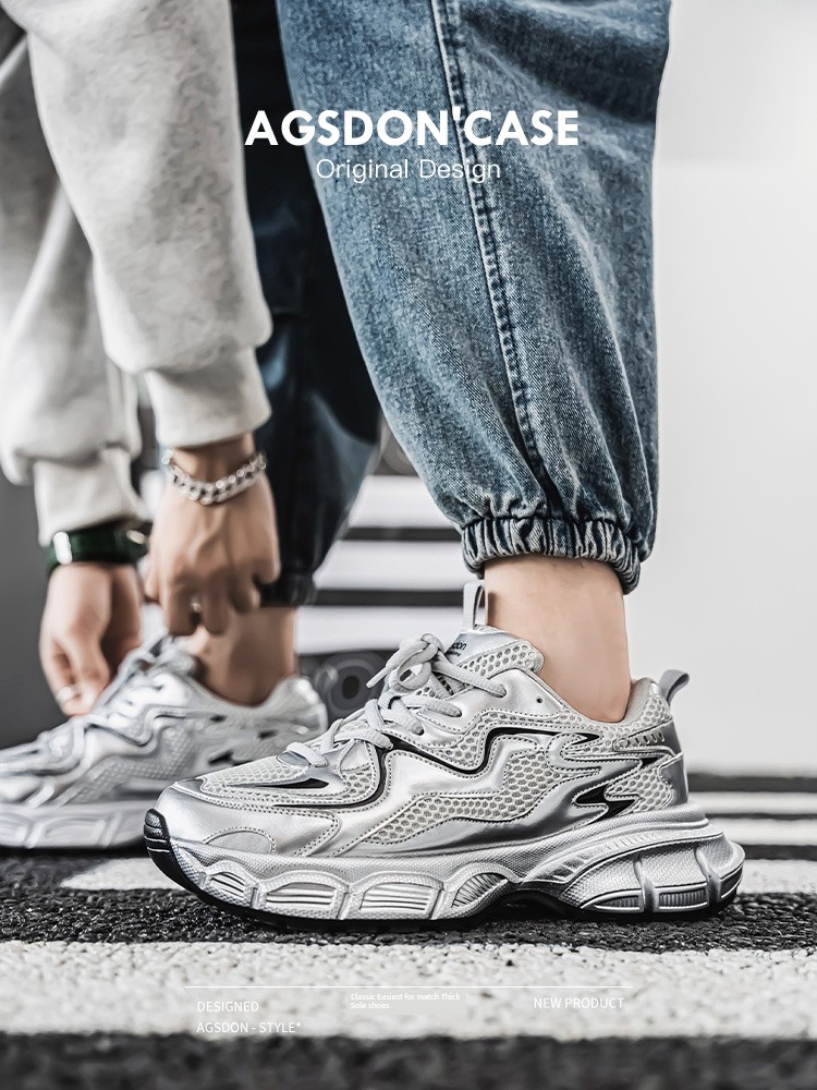 Augusto Men's Shoes Spring Heightened Shoes Silver for Male Dad Shoes Men 2025 New Arrival Sports Casual Shoes