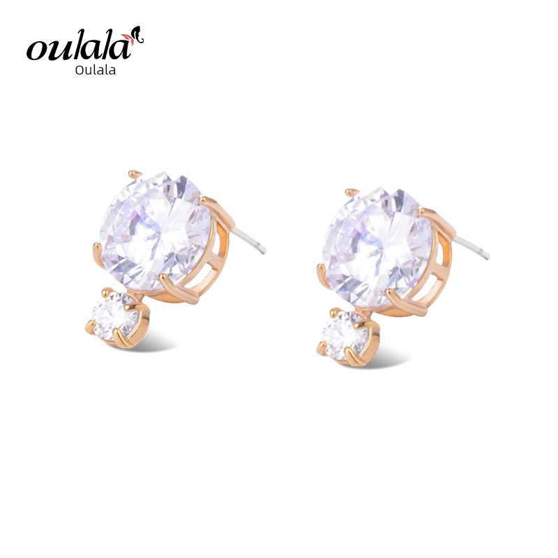 Olala Douren Rhinestone Big Bright Stud Earrings Elegant Women's Earrings Synthetic Zircon Earrings Eye-Catching Accessories Simple Style