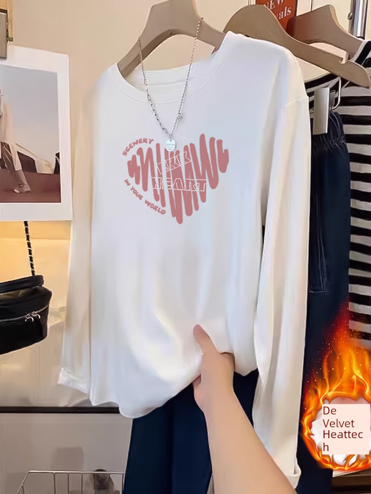 Double-Sided Dralon round Neck Bottoming Shirt for Women Fall and Winter Inner Wear White T-Shirt Fleece Lined Sanded Heattech 2025 New Arrival Tops
