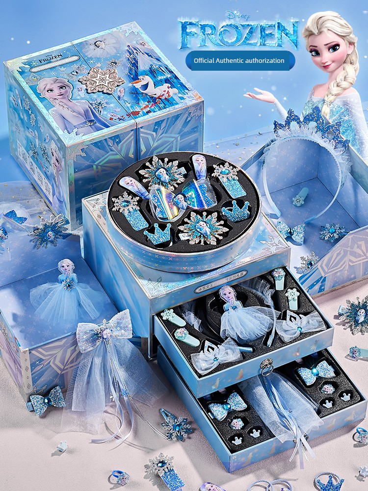 Disney Officially Authorized Frozen Princess Elsa Toy Girl Jewelry Birthday Item Kids Eight-Tone Gift Box