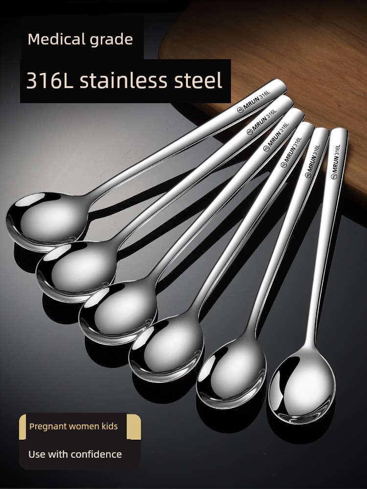 316L Stainless Steel Spoon For Home Thickened Stirring Spoon Korean Style Long Handle Spoon Kids Eating Soup Spoon Spoon Small Spoon