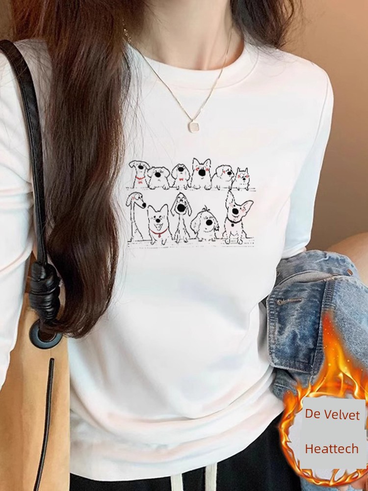 White Shoulder Inner Double-Sided Dralon Bottoming Shirt Women's Autumn and Winter Small Long Sleeves T-Shirt Short Silm Tops