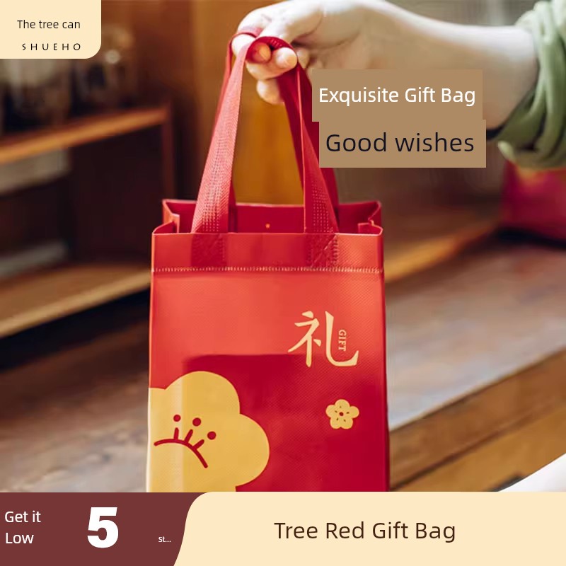 Tree Red Gift Bag Gift Small Fresh Handbag Birthday Gift Bag Creative Satchel Reusable Shopping Bags