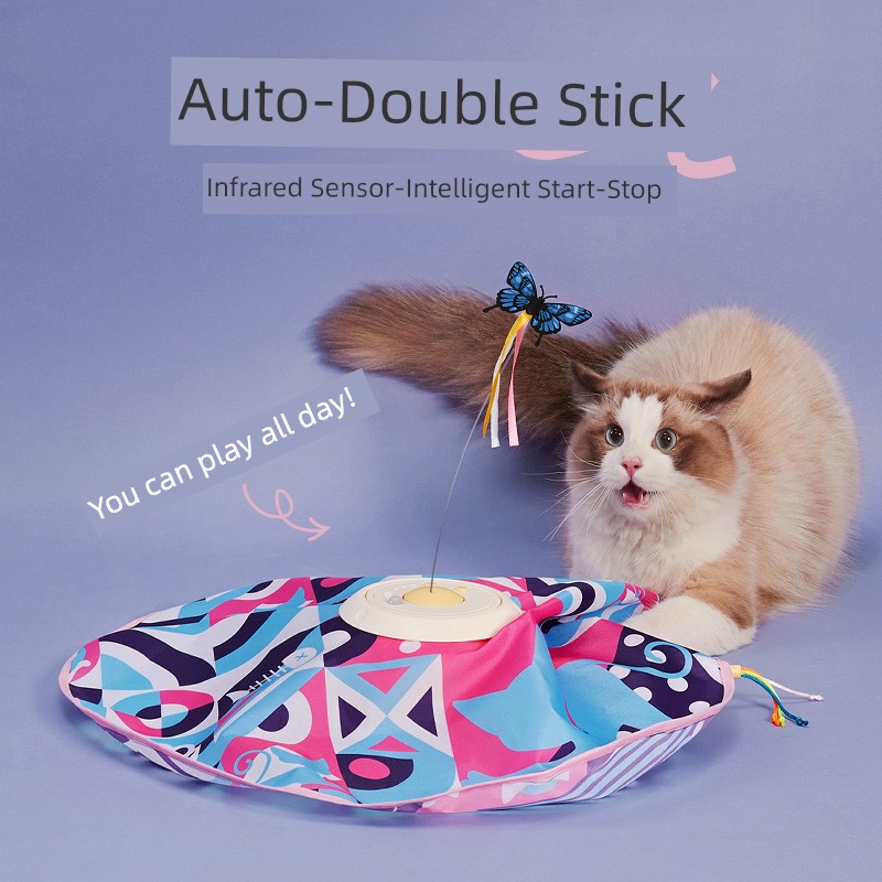 Cat Toy Self-Hi Relieving Stuffy Handy Gadget Automatic Cat Pole Toy Smart Cat Turntable Cat Teaser Kitten Electric Cat Toy