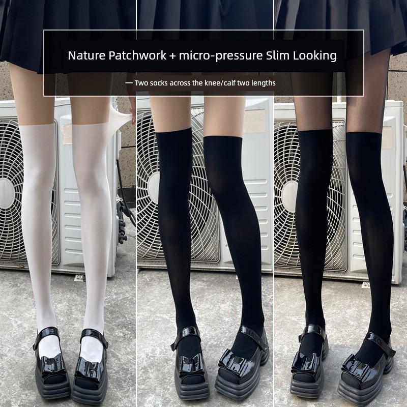 Patchwork Black Silk Stockings Women Summer Thin Fake Knee Socks Light Leg Artifact Durable Thread JK Calf Socks Spring and Autumn Pantyhose
