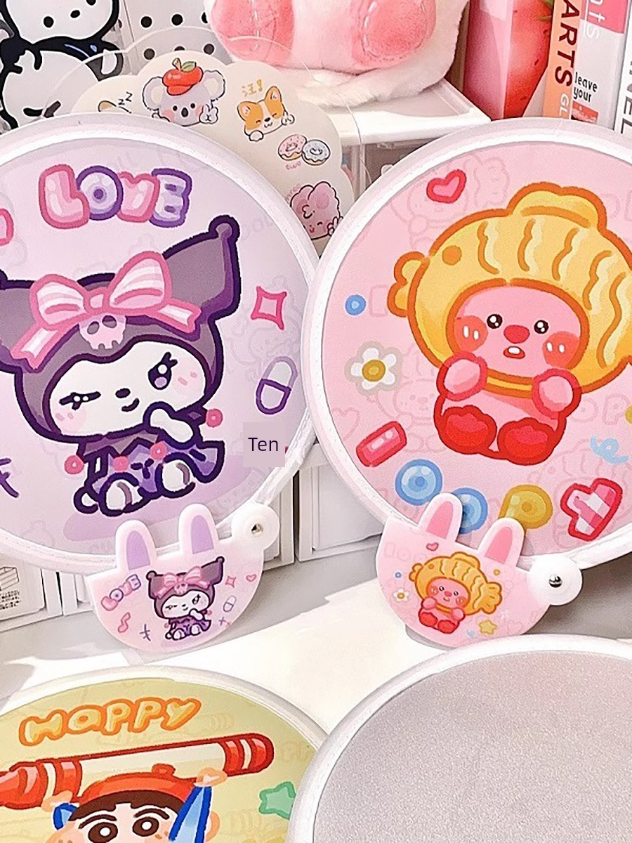 Chinese Ancient Style Foldable Circular Fan Original Cartoon Selfie Reflector Portable Summer Cute Small Fan Small and Convenient