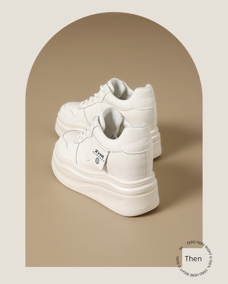 ZHR White Sneakers Women's 2025 Spring New Arrival Platform Shoes Platform Casual Shoes Best-Selling White Shoes Hidden Heel Best Selling