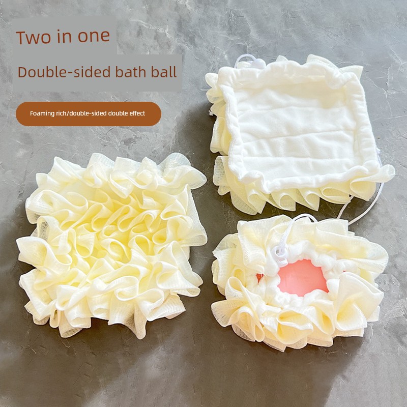 Two-in-One Double-Sided Loofah Snowball Mesh Sponge Soft Bath Salt Cute Back Rubbing Foaming Bath Supplies Bath Towel