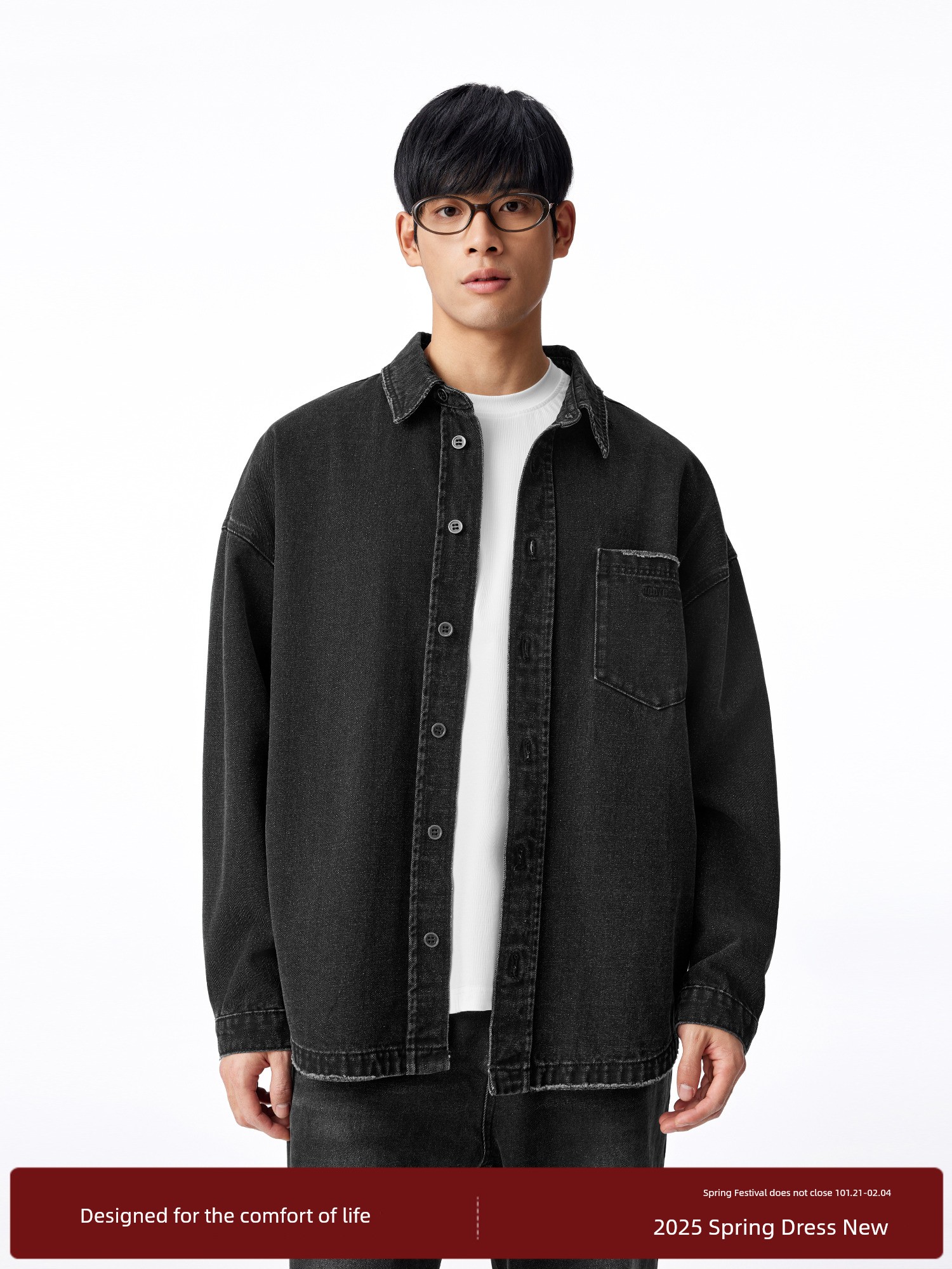 Bodydream BM Worn Denim Shirt Jacket Men's Washed Distressed Tops Loose Casual Long Sleeves Jacket