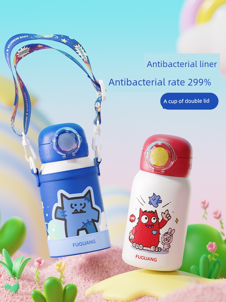 Fuguang Children's Thermos Mug Girls' Good-looking Water Cup Cute College Student Straw Cup Baby School Dedicated Bottle