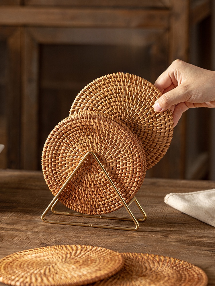 Modern Housewife Rattan Heat Proof Mat Table Mat Anti-Scald Pan Mat Teacup Mat For Home High Temperature Resistance Heat-Resistant Bowl Mat Plate Mat