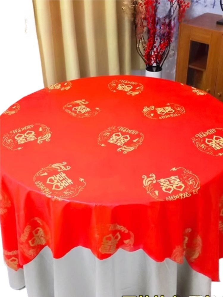 Disposable Tablecloth for Wedding Red Thick Happy Event Festive Plastic Tablecloth round Table Waterproof Wedding Banquet Extra Thick