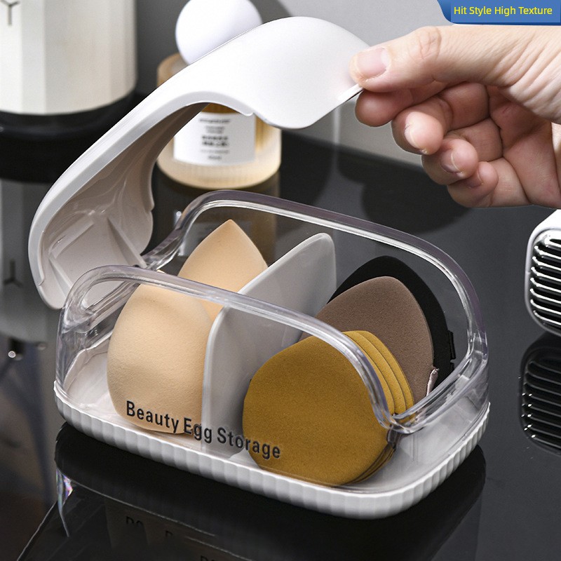 Dust-Proof Cosmetic Egg Storage Box with Lid Beauty Blender Transparent Box Desktop Compartment Powder Puff Sponge Egg Portable Storage Box
