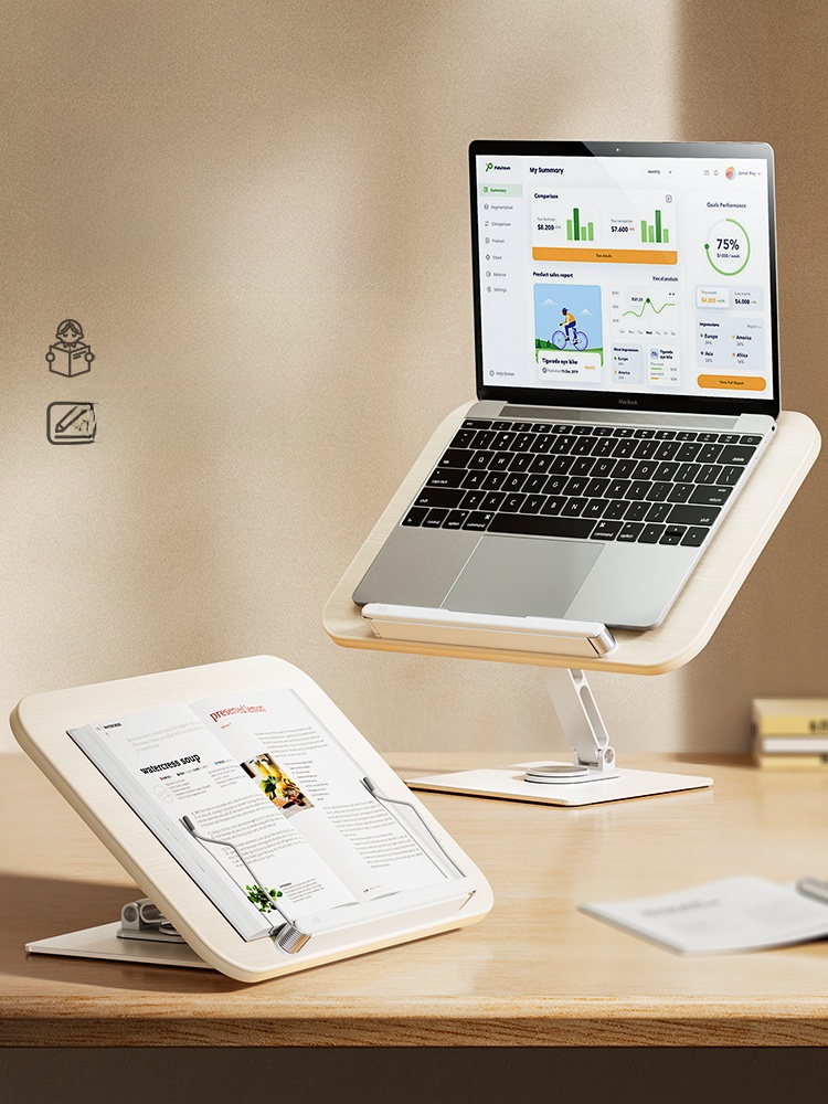 Xiaotian Laptop Stand Hanging Computer Stand Wooden Reading Rack 360 ° Rotate Bracket Vertical Foldable Adjustable Riser Base iPad Tablet Multi-Functional Two-in-One Network Class Handy Gadget