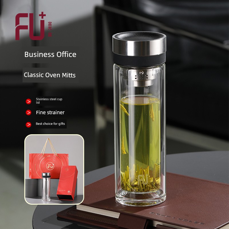 Fuguang Fu + Double-Layer Glass Men's Antibacterial High-End Tea Cup Borosilicate Car Office Business Gift Water Cup