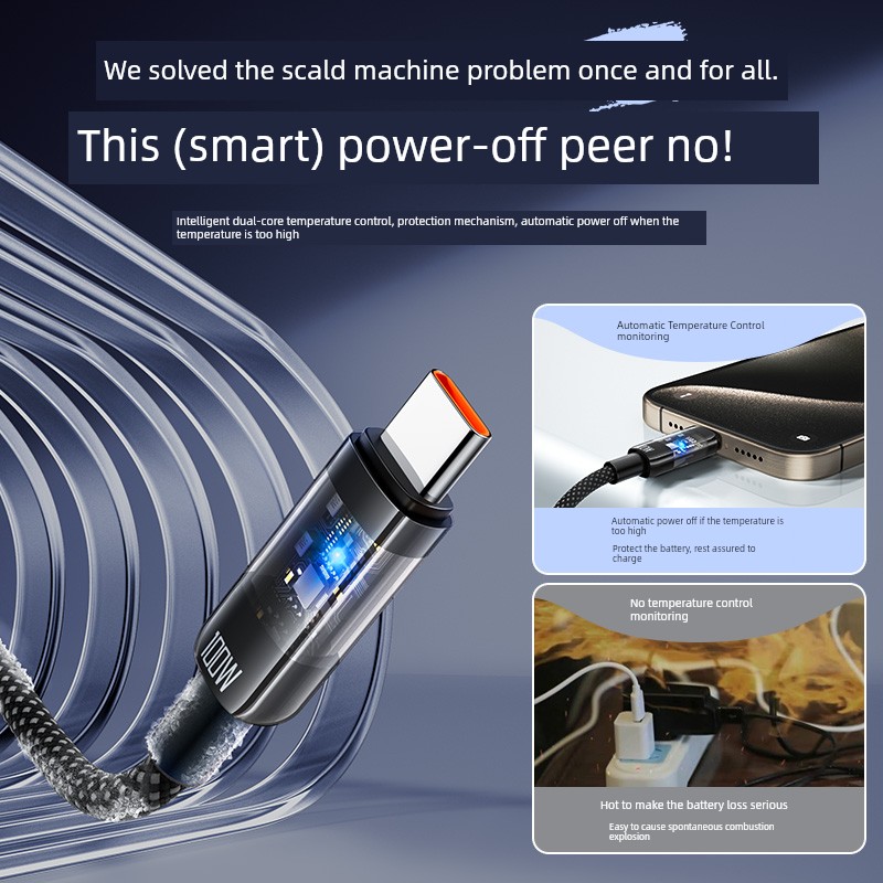 [Automatic Power off] Suitable for USB Type-C Cable 6A Fast Charge for Huawei Honor Oppo Xiaomi Vivo Mobile Phone Mate60pro Super Tpyec Charger P30 Android P40 Flash