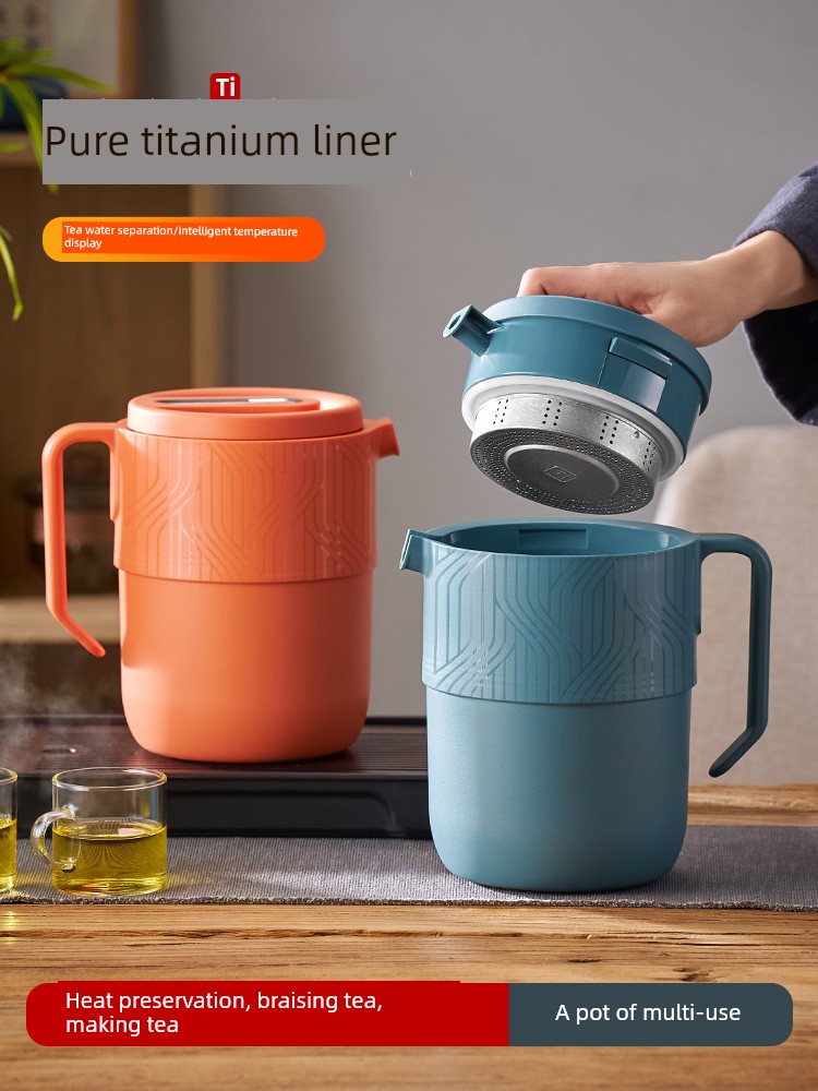 Pure Titanium Braised Teapot Tea Water Separation For Home Braised Teapot 316 Stainless Steel Large Capacity White Tea Teapot Insulated Pot