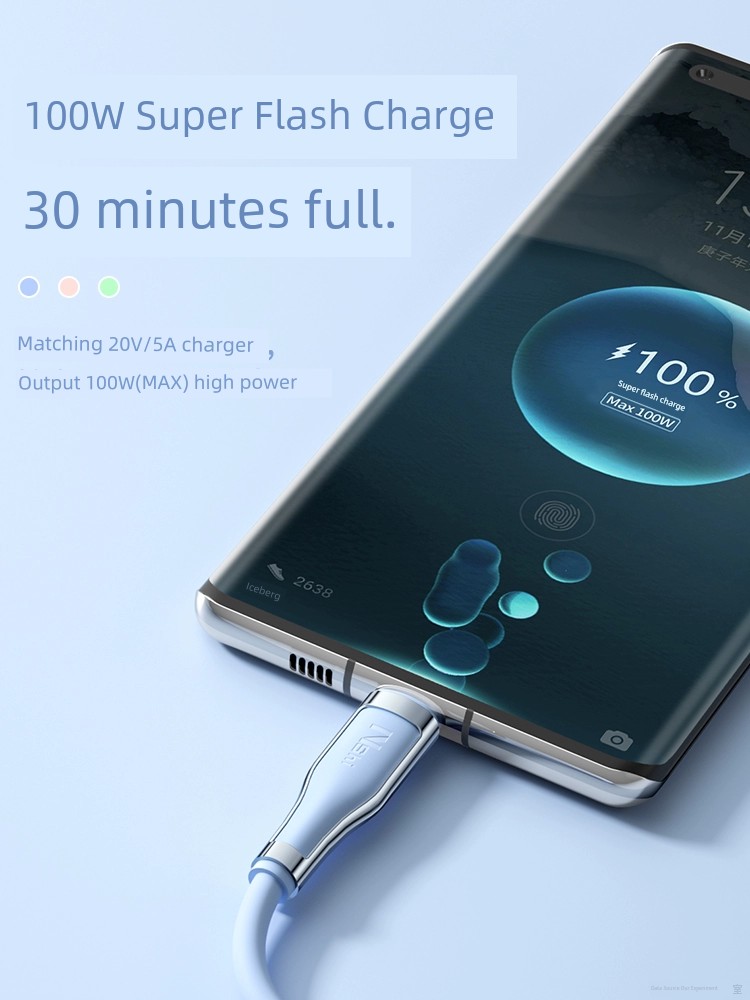 Suitable for Typec Data Cable 6A Super 100W Android Phone Fast Charge 66W Charging Cable for Xiaomi Vivo Huawei P40p30mate60pro Glory Tpyec Long TPC Flash Charger