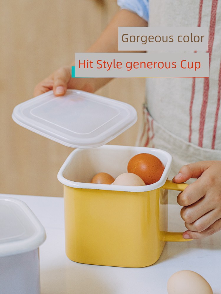 Tree Can Be Macaron Enamel Square Cup For Home Large-Capacity Water Cup Instant Noodle Bowl Fruit Preservation Sealed with Lid Lard Jar