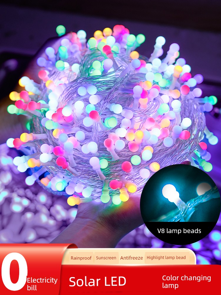 Outdoor Solar Popcorn Light LED Light Bar Outdoor Rainproof New Year Lighting Chain Atmosphere Layout Decoration Small Colored Lights