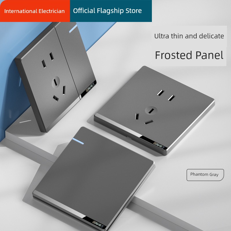 International Electrician 86 Type Switch Socket Panel Gray Concealed Ultra-Thin One-Open 5-Hole Porous Socket with USB